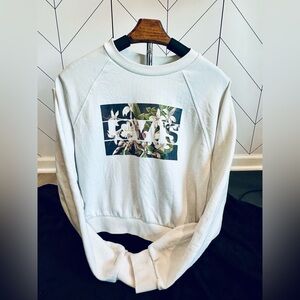 Levi’s Floral Logo Cropped Sweatshirt Women’s Medium White Raglan Sleeve